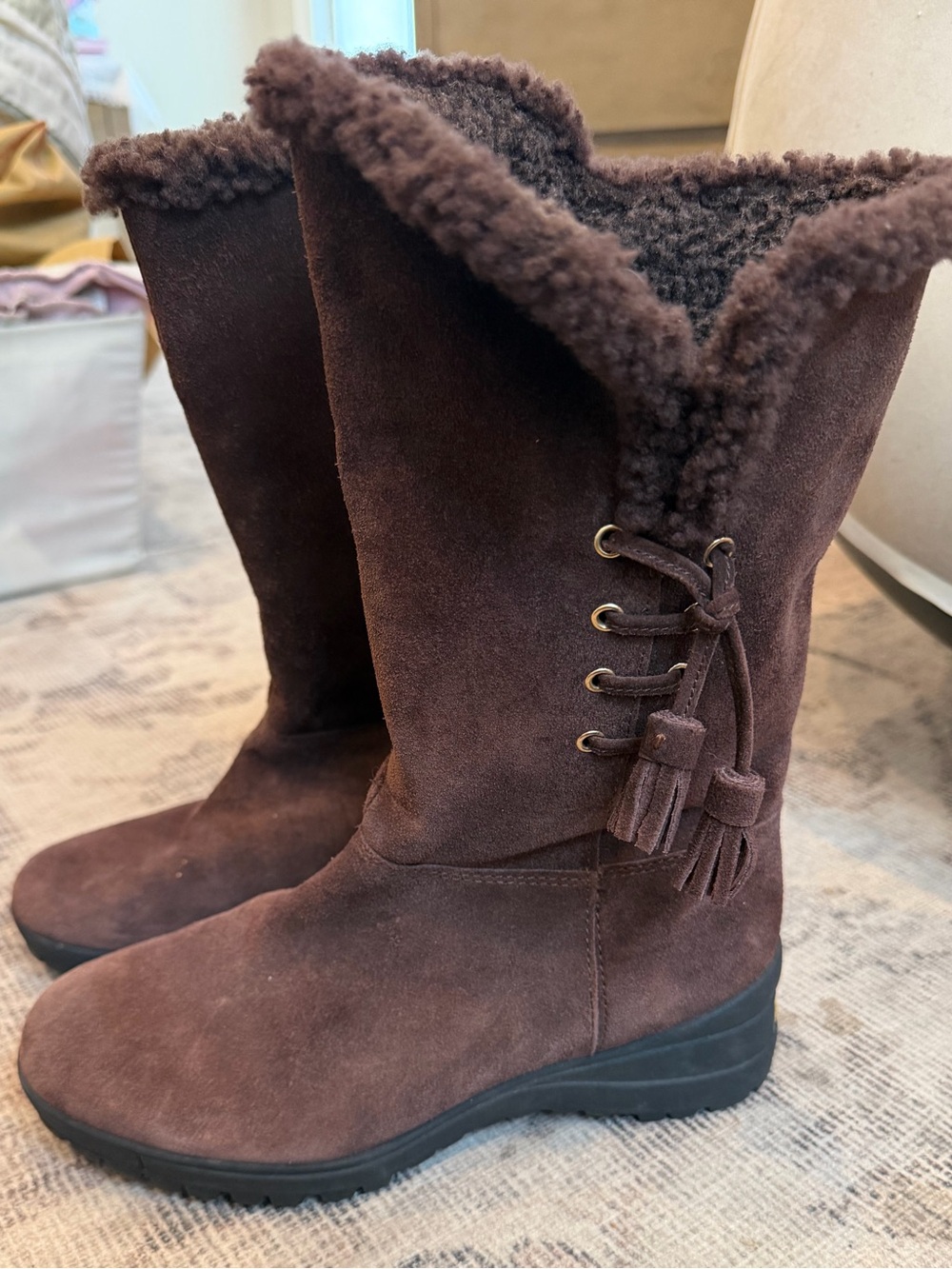 Lauren Ralph Lauren Tadina Women's Brown Suede Shearling Boots Sz 6B EUC, $298
